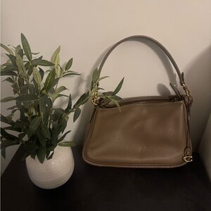 Coach Leather Shoulder Bag in Taupe Brown